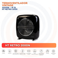 PACK CHIMENEA ELECTRICA HTV 200R + TERMOVENTILADOR VINTAGE NEGRO HT RETRO 2000N