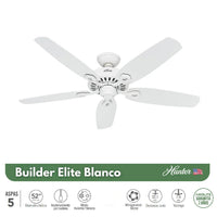 PACK X2 VENTILADOR DE TECHO HUNTER BUILDER ELITE BLANCO 52"