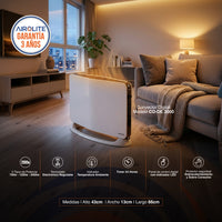 Calefactor convector digital con pantalla LED y control remoto, permitiendo programar la temperatura ideal y el temporizador para ahorro de energía.