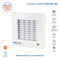 EXTRACTOR DE AIRE AIROLITE MODELO 100 MA 12V