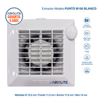 Extractor Aire 100mm Airolite Punto M100 Silencioso Blanco