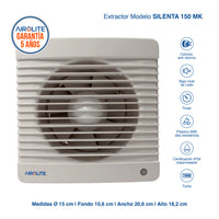 Extractor Aire 150mm Airolite 150MK Silencioso 33dBA Blanco