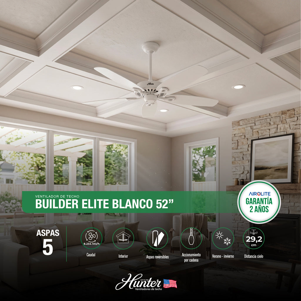VENTILADOR DE TECHO HUNTER BUILDER ELITE BLANCO 52"